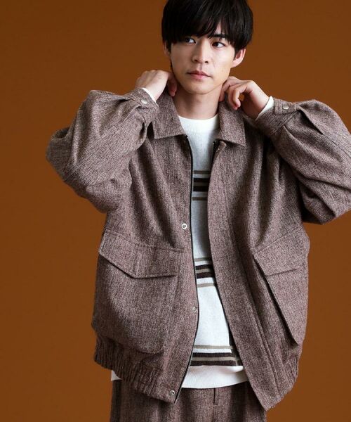 THE SHOP TK / ザ ショップ ティーケー レザーブルゾン・ジャケット | ツイードフライトビッグブルゾン 【洗濯機OK／セットアップ可】 | 詳細4