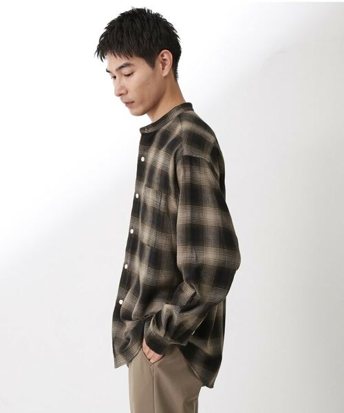 THE SHOP TK / ザ ショップ ティーケー シャツ・ブラウス | オンブレーチェックバンドカラーシャツ 【洗濯機OK】 | 詳細1