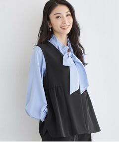 THE SHOP TK / ザ ショップ ティーケー ベスト | 【セットアップ可/洗濯機可/イージーケア/防汚加工】ダブルクロス ペプラムジレ