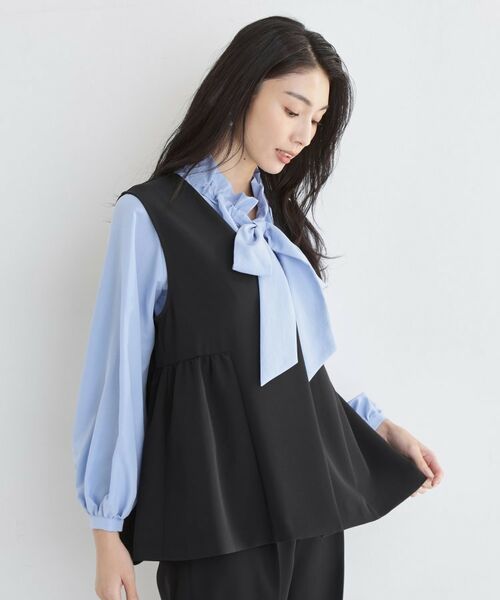 THE SHOP TK / ザ ショップ ティーケー ベスト | 【セットアップ可/洗濯機可/イージーケア/防汚加工】ダブルクロス ペプラムジレ | 詳細2