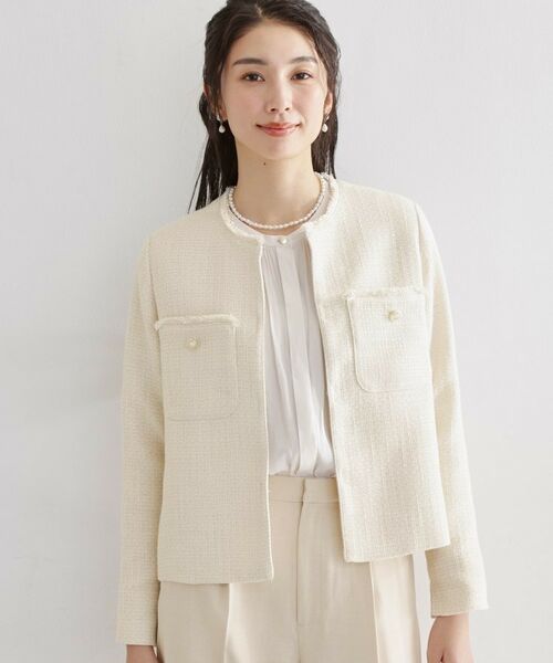 THE SHOP TK / ザ ショップ ティーケー ノーカラージャケット | ツイードノーカラージャケット(アイボリー(004))