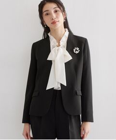 THE SHOP TK / ザ ショップ ティーケー ノーカラージャケット | 【セットアップ可/洗濯機可/イージーケア/防汚加工】ダブルクロス ノーカラージャケット