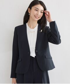 THE SHOP TK / ザ ショップ ティーケー ノーカラージャケット | 【セットアップ可/洗濯機可/イージーケア/防汚加工】ダブルクロス ノーカラージャケット