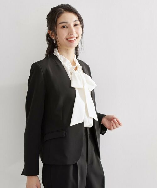 THE SHOP TK / ザ ショップ ティーケー ノーカラージャケット | 【セットアップ可/洗濯機可/イージーケア/防汚加工】ダブルクロス ノーカラージャケット | 詳細1