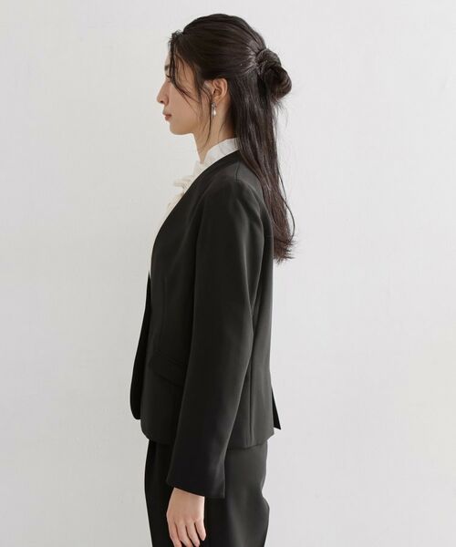 THE SHOP TK / ザ ショップ ティーケー ノーカラージャケット | 【セットアップ可/洗濯機可/イージーケア/防汚加工】ダブルクロス ノーカラージャケット | 詳細14