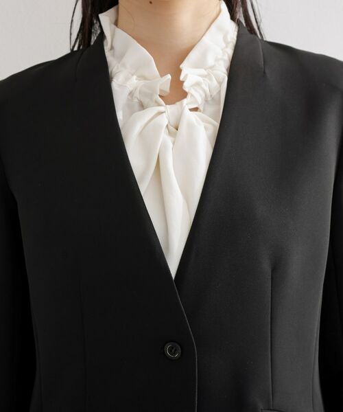 THE SHOP TK / ザ ショップ ティーケー ノーカラージャケット | 【セットアップ可/洗濯機可/イージーケア/防汚加工】ダブルクロス ノーカラージャケット | 詳細16