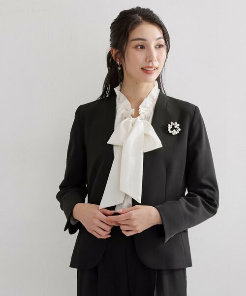 THE SHOP TK / ザ ショップ ティーケー ノーカラージャケット | 【セットアップ可/洗濯機可/イージーケア/防汚加工】ダブルクロス ノーカラージャケット | 詳細2