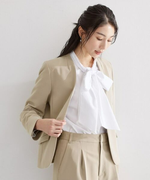 THE SHOP TK / ザ ショップ ティーケー ノーカラージャケット | 【セットアップ可/洗濯機可/イージーケア/防汚加工】ダブルクロス ノーカラージャケット | 詳細6