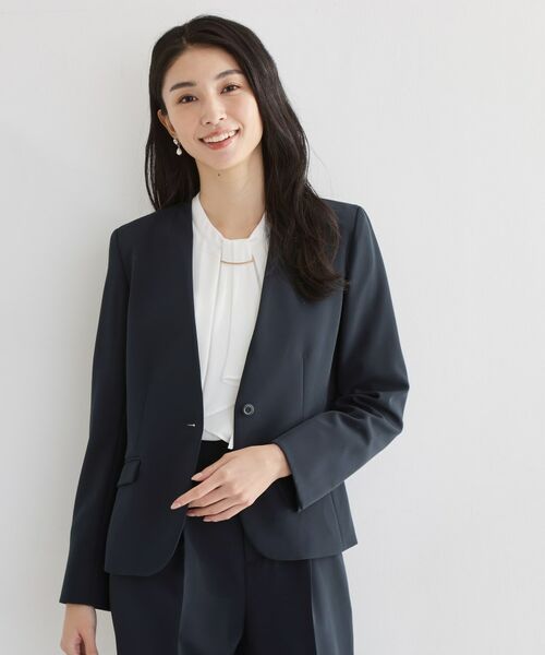 THE SHOP TK / ザ ショップ ティーケー ノーカラージャケット | 【セットアップ可/洗濯機可/イージーケア/防汚加工】ダブルクロス ノーカラージャケット | 詳細9