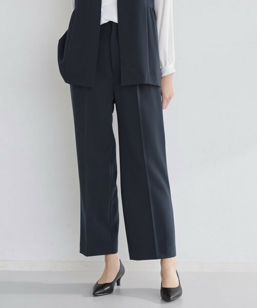THE SHOP TK / ザ ショップ ティーケー パンツ | 【通勤・セレモニー】ダブルクロスワイドパンツ/セットアップ可(ネイビー(094))