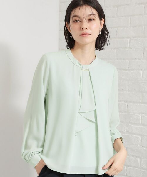 THE SHOP TK / ザ ショップ ティーケー シャツ・ブラウス | バー付きラッフルタイブラウス（ミントグリーン(021)）