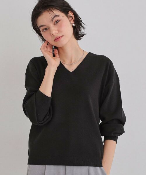 THE SHOP TK / ザ ショップ ティーケー ニット・セーター | 【上品見えが叶う】Vネックニット/蓄熱/毛玉になりにくい/洗濯機OK（スミクロ(018)）
