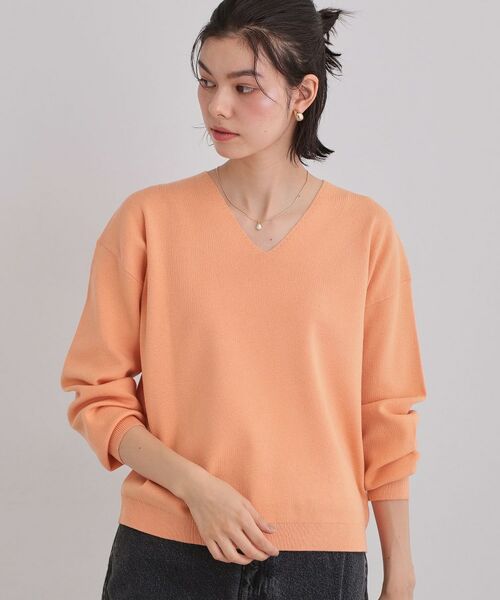 THE SHOP TK / ザ ショップ ティーケー ニット・セーター | 【上品見えが叶う】Vネックニット/蓄熱/毛玉になりにくい/洗濯機OK（オレンジ(065)）