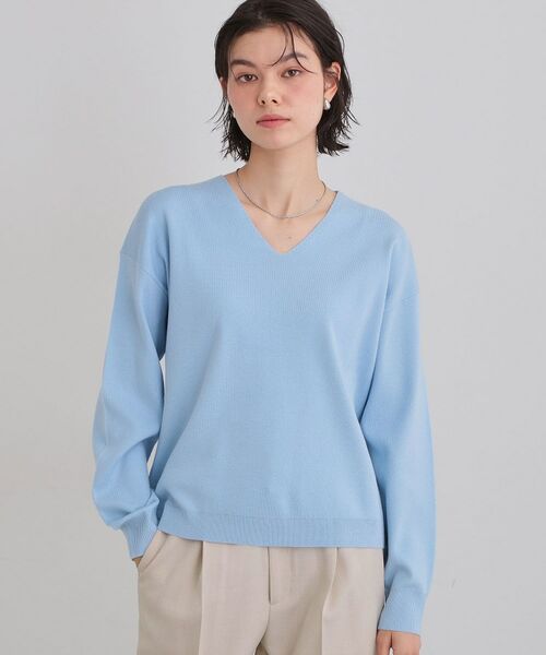 THE SHOP TK / ザ ショップ ティーケー ニット・セーター | 【上品見えが叶う】Vネックニット/蓄熱/毛玉になりにくい/洗濯機OK（ブルー(091)）