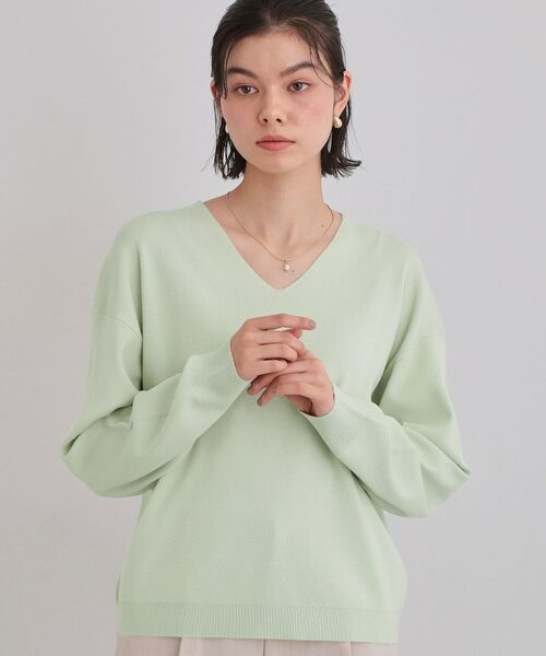 THE SHOP TK / ザ ショップ ティーケー ニット・セーター | 【上品見えが叶う】Vネックニット/蓄熱/毛玉になりにくい/洗濯機OK（ライトグリーン(920)）