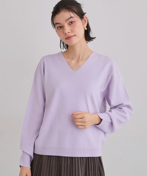 THE SHOP TK / ザ ショップ ティーケー ニット・セーター | 【上品見えが叶う】Vネックニット/蓄熱/毛玉になりにくい/洗濯機OK（ラベンダー(980)）