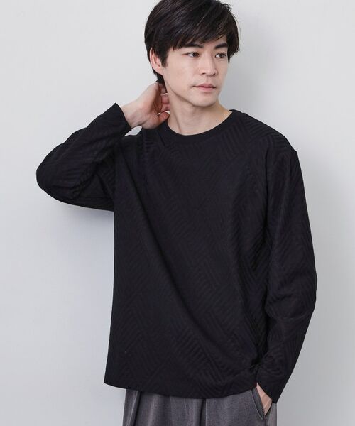 THE SHOP TK / ザ ショップ ティーケー カットソー | リンクスジャカード長袖Tシャツ（ブラック(019)）