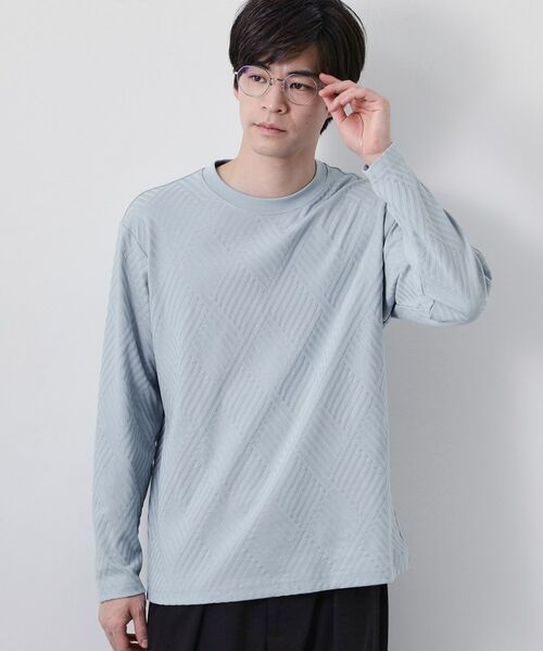 THE SHOP TK / ザ ショップ ティーケー カットソー | リンクスジャカード長袖Tシャツ（サックスブルー(090)）