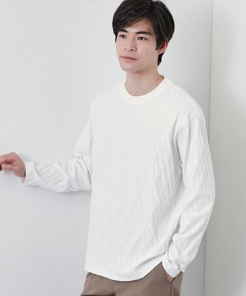 THE SHOP TK / ザ ショップ ティーケー カットソー | リンクスアーガイル長袖Tシャツ（オフホワイト(003)）