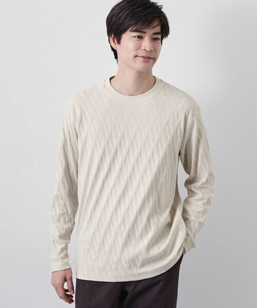 THE SHOP TK / ザ ショップ ティーケー カットソー | リンクスアーガイル長袖Tシャツ（ライトベージュ(051)）