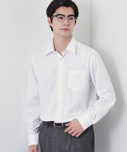 THE SHOP TK / ザ ショップ ティーケー シャツ・ブラウス | ドレスへリンボン長袖シャツ（オフホワイト(003)）