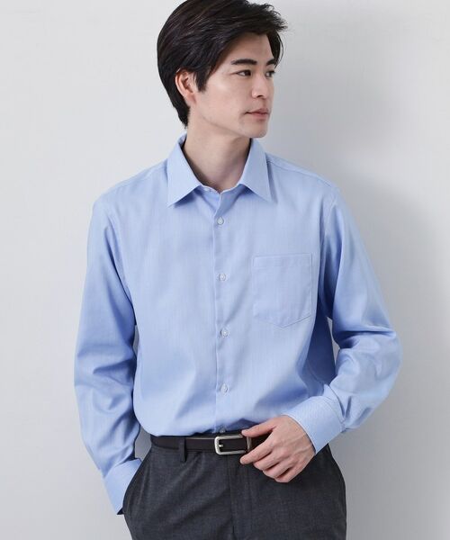 THE SHOP TK / ザ ショップ ティーケー シャツ・ブラウス | ドレスへリンボン長袖シャツ（サックスブルー(090)）