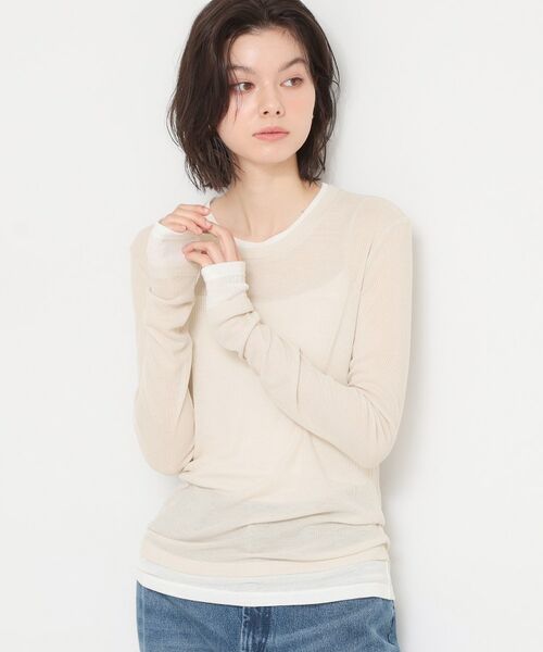 THE SHOP TK / ザ ショップ ティーケー カットソー | 配色テレコカットソー（グレージュ(050)）