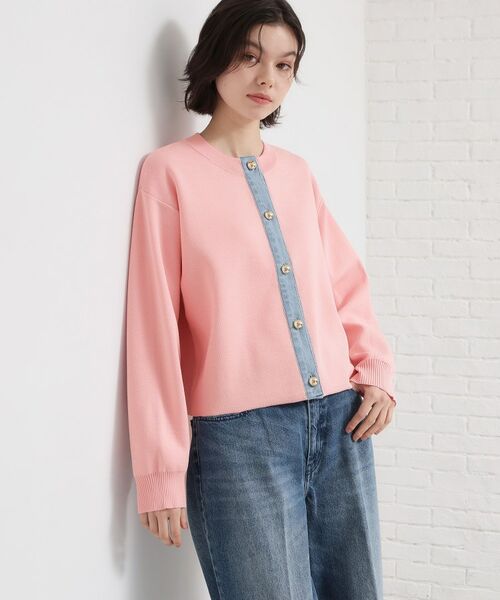 THE SHOP TK / ザ ショップ ティーケー カーディガン・ボレロ | デニム切替カーディガン（ライトピンク(070)）
