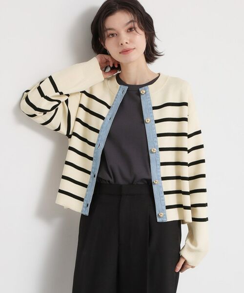 THE SHOP TK / ザ ショップ ティーケー カーディガン・ボレロ | デニム切替カーディガン（アイボリー(304)）
