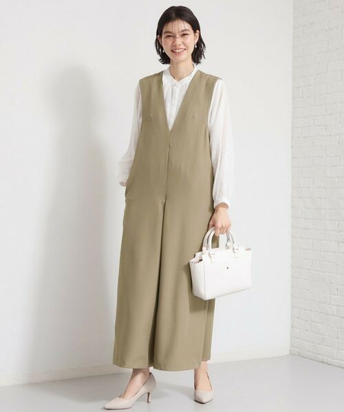 THE SHOP TK / ザ ショップ ティーケー サロペット・オールインワン | Vネックオールインワン（ピンクベージュ(053)）