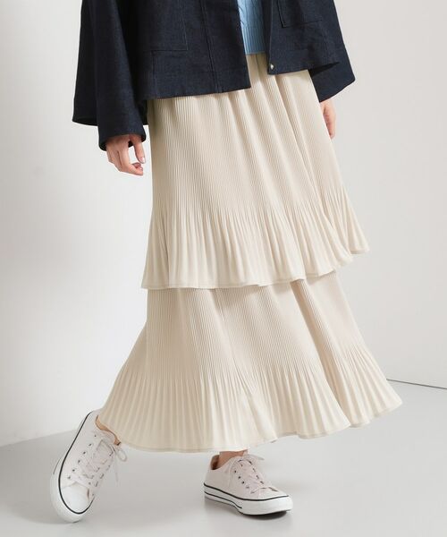 THE SHOP TK / ザ ショップ ティーケー ロング・マキシ丈スカート | 【セレモニーにもカジュアルにも】2段ティアードプリーツスカート（ライトグレー(011)）