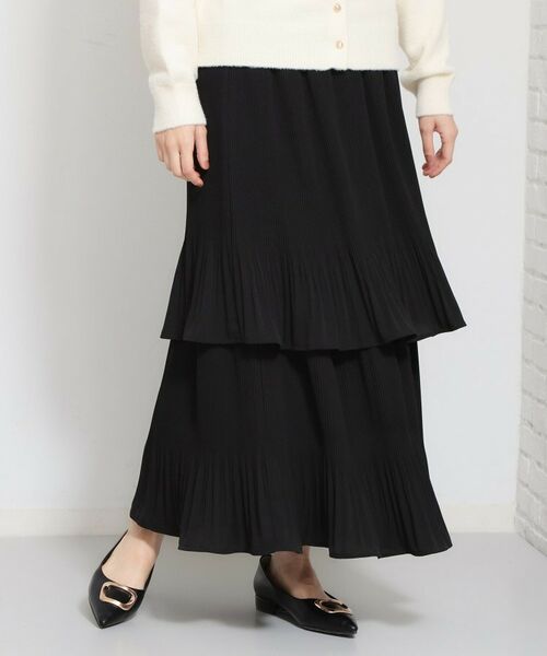 THE SHOP TK / ザ ショップ ティーケー ロング・マキシ丈スカート | 2段ティアードプリーツスカート（ブラック(019)）