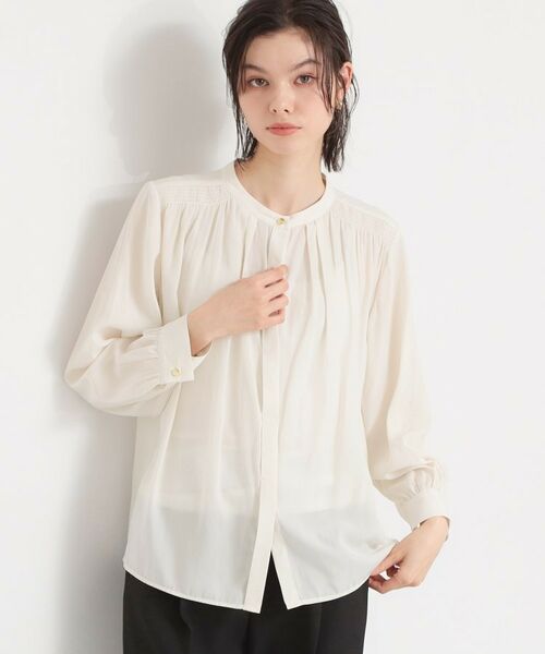 THE SHOP TK / ザ ショップ ティーケー シャツ・ブラウス | ヴィンテージサテンギャザーブラウス（オフホワイト(003)）