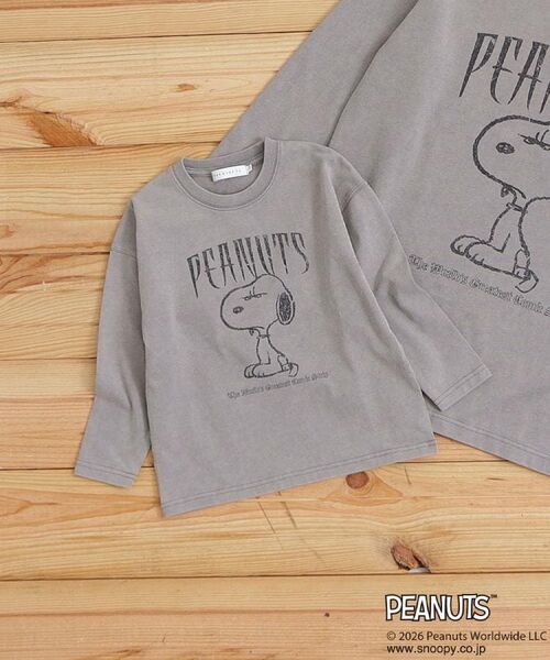 THE SHOP TK / ザ ショップ ティーケー カットソー | 【110－160】PEANUTS ／ ピーナッツ スヌーピー ヴィンテージ風プリント長袖Tシャツ（グレー(012)）