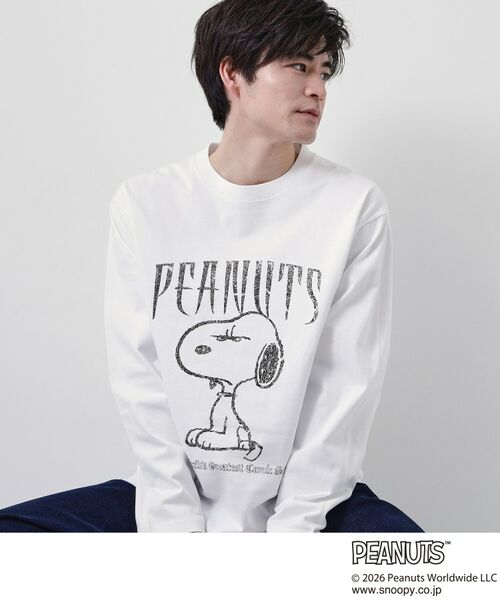 THE SHOP TK / ザ ショップ ティーケー Tシャツ | PEANUTS ／ ピーナッツ スヌーピー ヴィンテージ風プリント長袖Tシャツ（オフホワイト(003)）