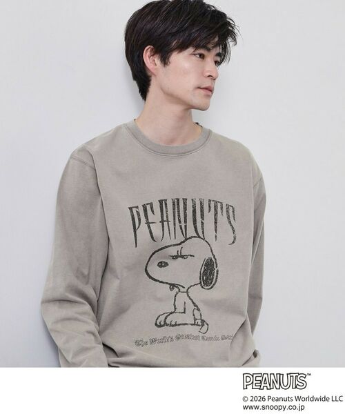 THE SHOP TK / ザ ショップ ティーケー Tシャツ | PEANUTS ／ ピーナッツ スヌーピー ヴィンテージ風プリント長袖Tシャツ（グレー(012)）