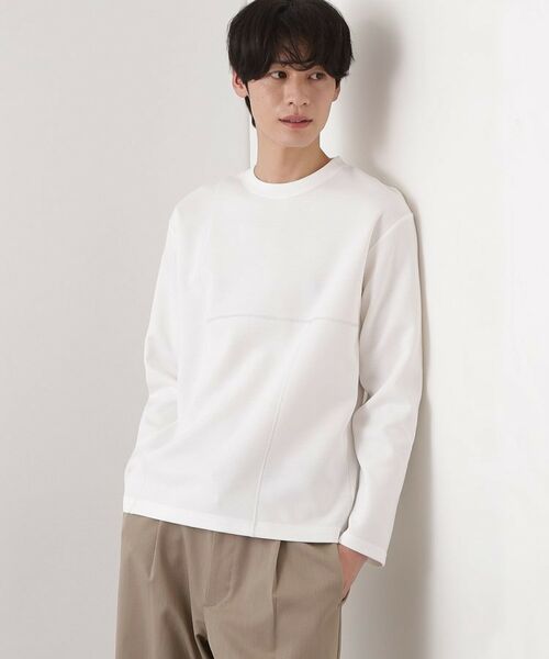 THE SHOP TK / ザ ショップ ティーケー カットソー | ダンボール ステッチ切替デザイン 長袖Tシャツ 洗濯機OK（オフホワイト(003)）
