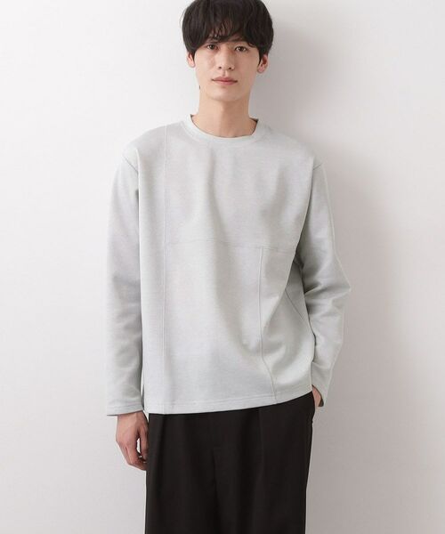 THE SHOP TK / ザ ショップ ティーケー カットソー | ダンボール ステッチ切替デザイン 長袖Tシャツ 洗濯機OK（ライトグレー(011)）