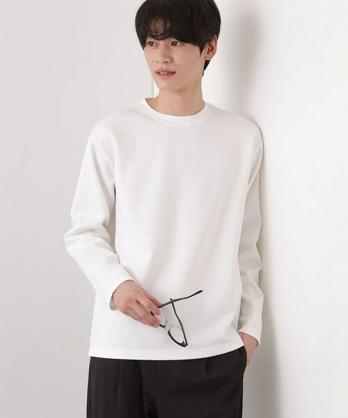 THE SHOP TK / ザ ショップ ティーケー カットソー | 【首元にさりげないアクセント】ステッチダンボールプルオーバー（オフホワイト(003)）