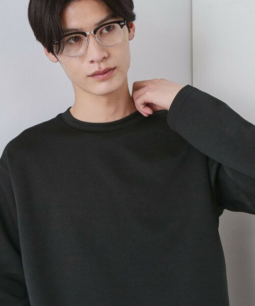 THE SHOP TK / ザ ショップ ティーケー カットソー | 【首元にさりげないアクセント】ステッチダンボールプルオーバー（ブラック(019)）