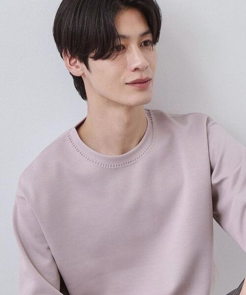 THE SHOP TK / ザ ショップ ティーケー カットソー | 【首元にさりげないアクセント】ステッチダンボールプルオーバー（ピンク(071)）