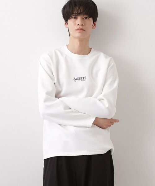 THE SHOP TK / ザ ショップ ティーケー カットソー | 【さりげないワンポイント】ダンボール刺繍スウェット 洗濯機OK（オフホワイト(003)）