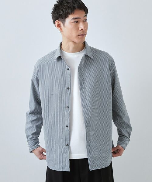 THE SHOP TK / ザ ショップ ティーケー シャツ・ブラウス | サッカーストライプシャツ 洗濯機OK（ブルー(393)）