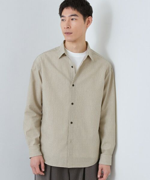 THE SHOP TK / ザ ショップ ティーケー シャツ・ブラウス | サッカーストライプシャツ 洗濯機OK（ベージュ(352)）