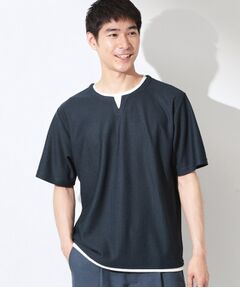 THE SHOP TK / ザ ショップ ティーケー カットソー | 【一枚でコーディネートが完成！】レイヤード風 キーネック 半袖Tシャツ 洗濯機OK