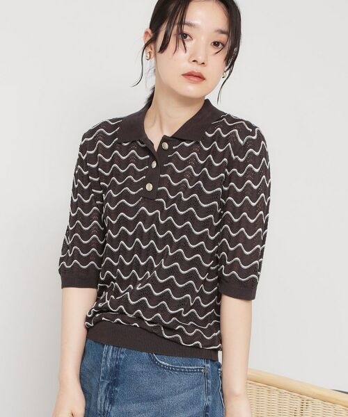 THE SHOP TK / ザ ショップ ティーケー ニット・セーター | 衿付きジャカードポロニット（チャコールグレー(314)）