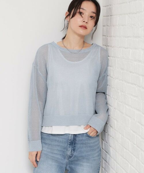 THE SHOP TK / ザ ショップ ティーケー ニット・セーター | 前後2wayラメメッシュタンクセット（ブルー(091)）