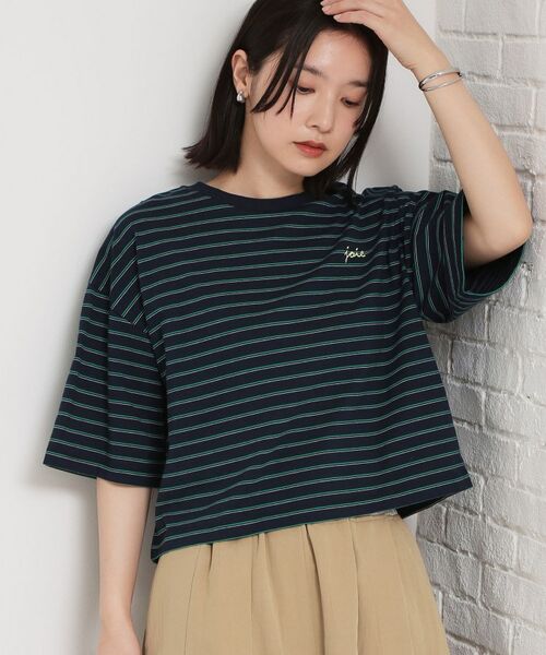 THE SHOP TK / ザ ショップ ティーケー Tシャツ | ワンポイント刺繍マルチボーダーTee（ネイビー(394)）