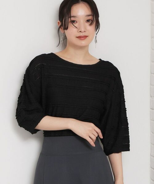 THE SHOP TK / ザ ショップ ティーケー カットソー | フリルレースボーダートップス（ブラック(019)）