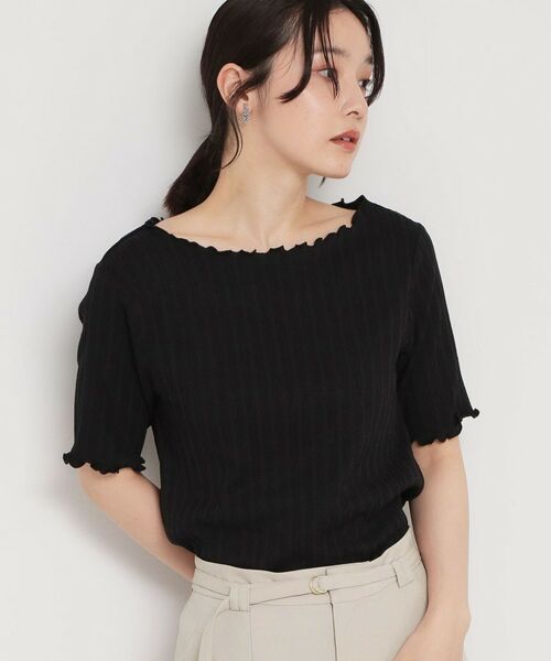 THE SHOP TK / ザ ショップ ティーケー カットソー | 楊柳チェック5分袖カットソー（ブラック(019)）